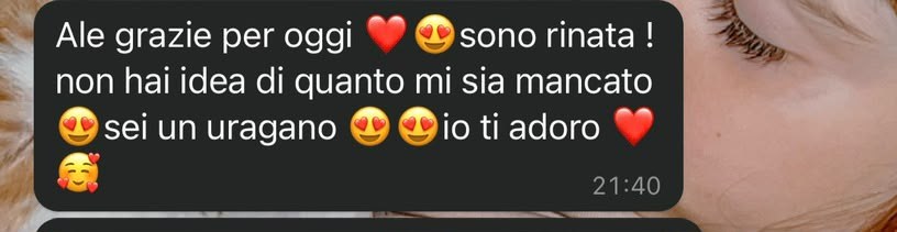 Screenshot del messaggio di un'allieva: Ale grazie per oggi, sono rinata