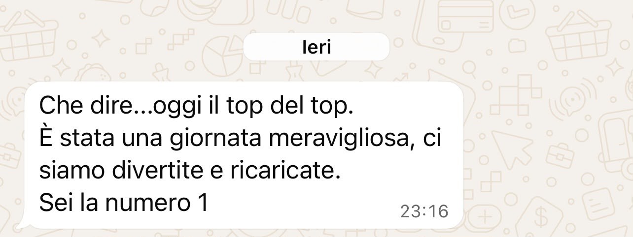 Screenshot del messaggio di un'allieva: per me sei come una medicina